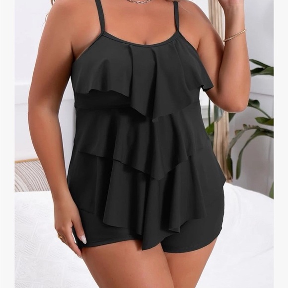 b2prity Tankini with Boy shorts Black Ruffle NWT 18 Plus Retails At $40 - Picture 3 of 6